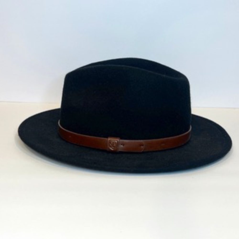 Brixton Messer Medium Felt Fedora Hat – Black with Brown Band